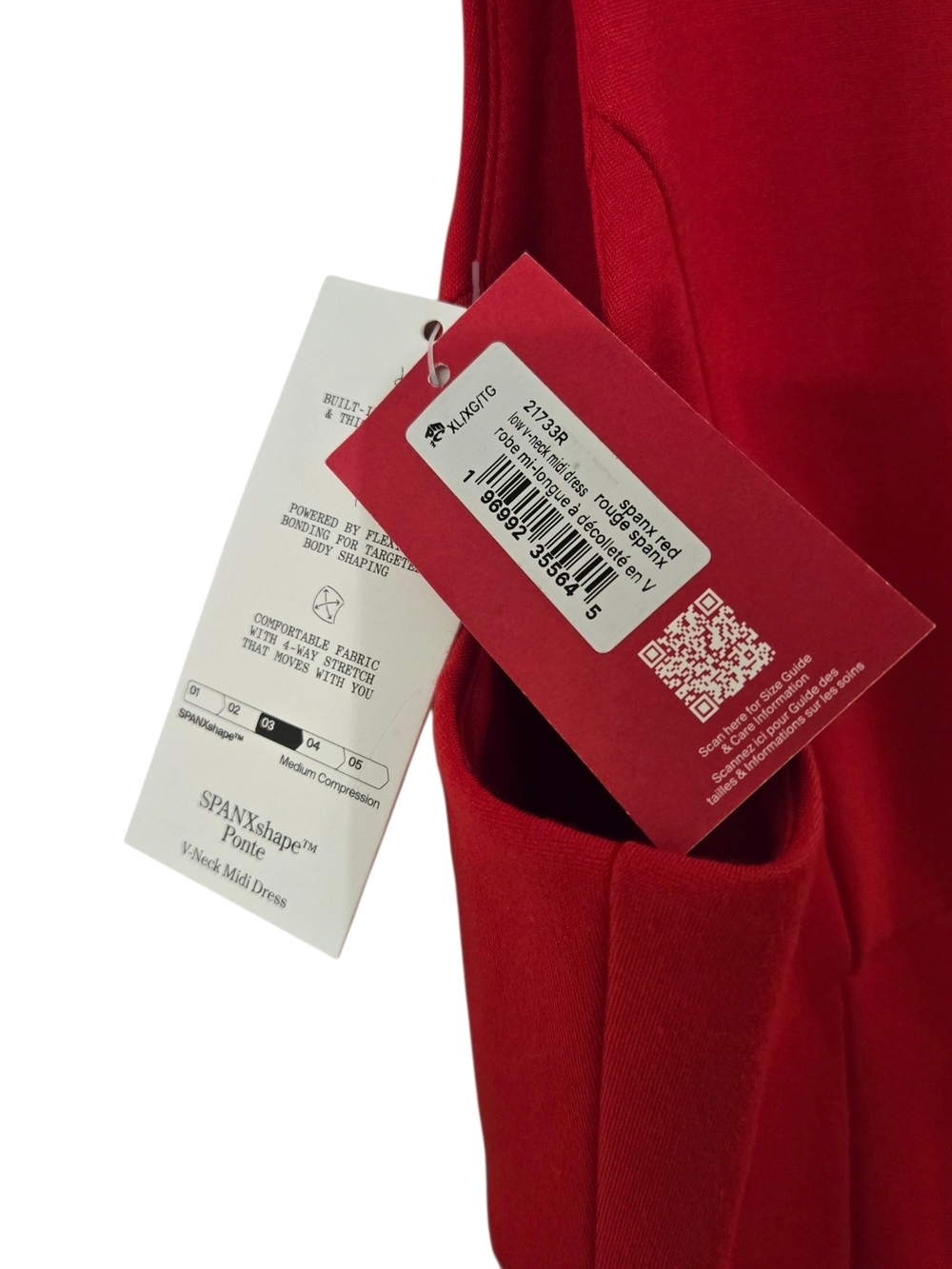 NWT SPANX Red V-Neck Midi Ponti knit Bodycon Dress Minimalist Luxury Resortwear - Picture 4 of 8